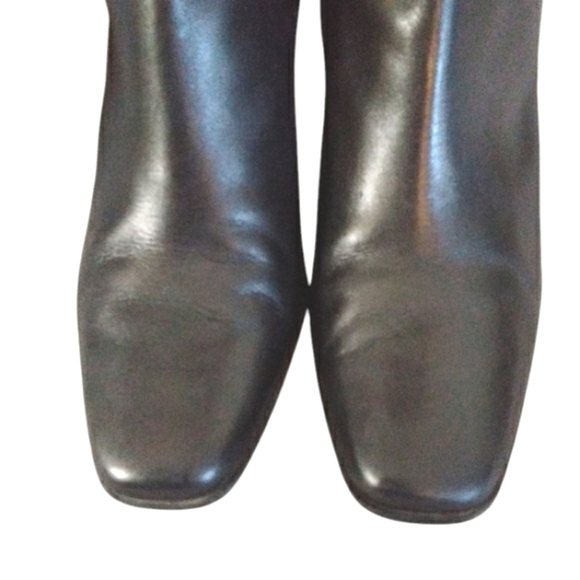 Black Knee High Heeled Leather Boots Women's size 9 - Picture 4 of 11